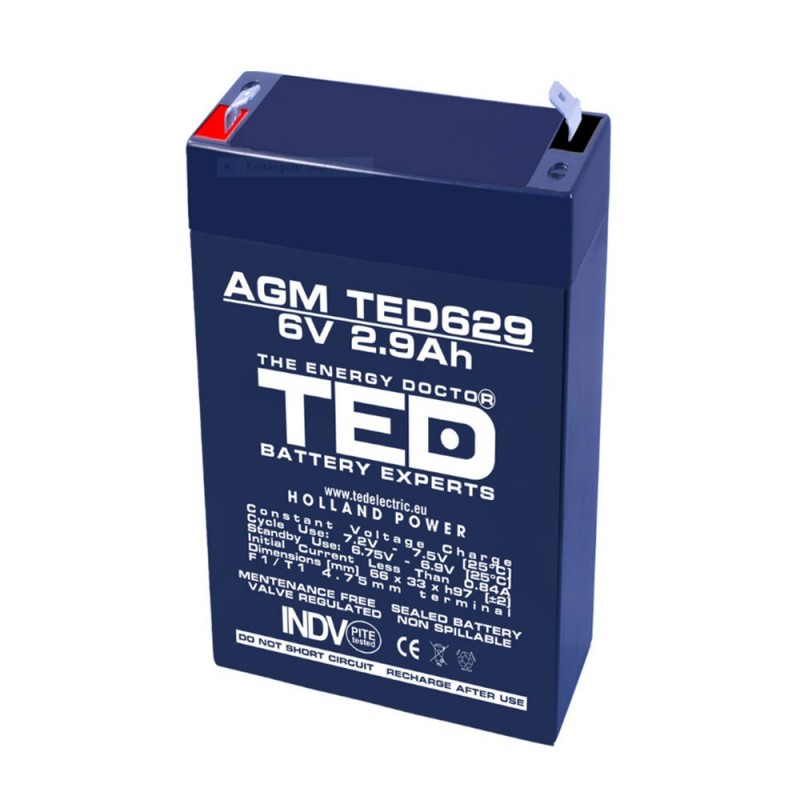 TEDBATERIE AGM TED629F1 6V 2.9Ah