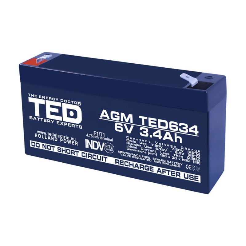 Baterii si acumulatori BATERIE AGM TED634F1 6V 3.4Ah F1 TED Baterii si acumulatori BATERIE AGM TED634F1 6V 3.4Ah F1 TED