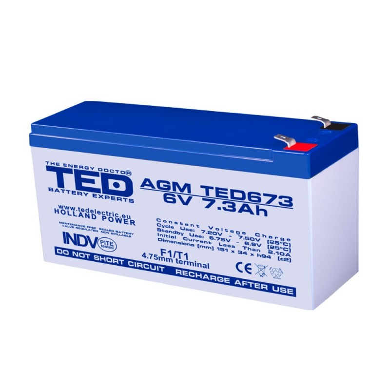Baterii si acumulatori BATERIE AGM TED673F1 6V 7.3Ah TED Baterii si acumulatori BATERIE AGM TED673F1 6V 7.3Ah TED
