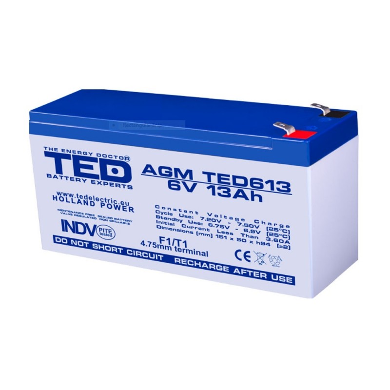 Baterii AGM VRLA BATERIE AMG TED613F1 6V 13Ah TED