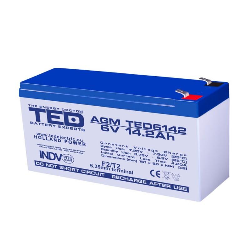 TEDBATERIE AGM TED6142F2 6V 14.2Ah