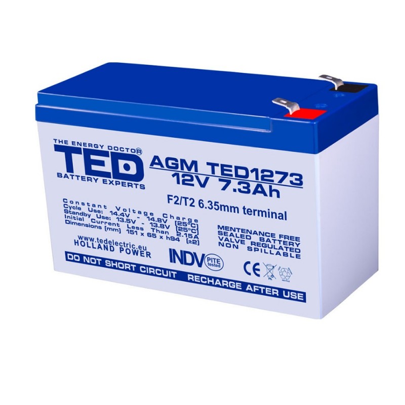 Baterii si acumulatori BATERIE AGM TED1273F2 12V 7.3Ah TED Baterii si acumulatori BATERIE AGM TED1273F2 12V 7.3Ah TED