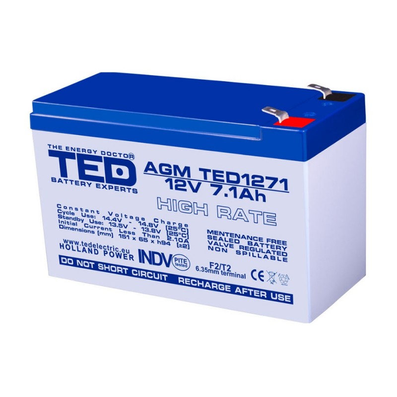 TEDBATERIE AGM TED1271HR 12V 7.1Ah HIGH RATE