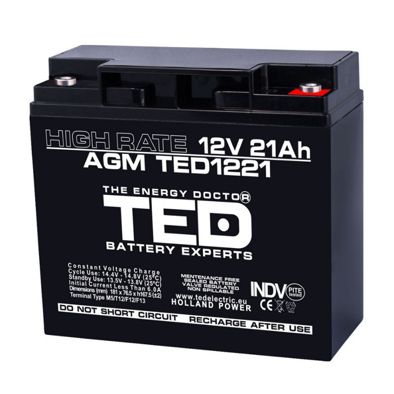 Baterii si acumulatori BATERIE AGM TED1221HRM5 12V 21Ah HIGH RATE TED