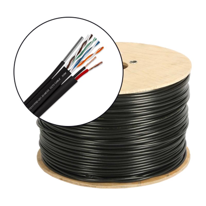 Cablu FTP autoportant cu alimentare 2x1.5, cat 5E, CUPRU 100%, 305m, negru TSY-FTP5E+2x1.50-MESS